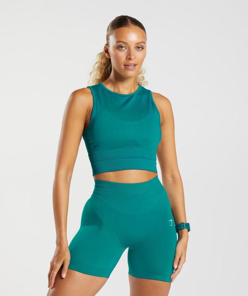 Women\'s Gymshark Sweat Seamless Midi Tanks Turquoise | CA D30A75